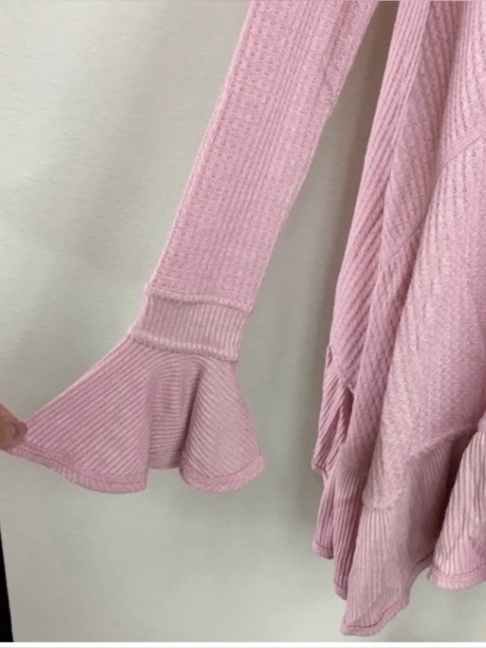 Free People Womens Pink Blush Waffle Knit Tiered Tunic XS Cottagecore Coastal